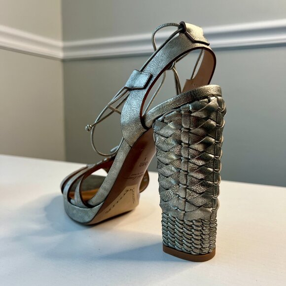 Ralph Lauren Purple Label Metallic Braided Heel Platform Sandals, Size 39.5 - Picture 4 of 14